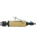 This Badass 3/8 Inch Straight Air Power Drill Hits 22000 RPM For Lightning Fast Drilling, Tapping And Grinding. Super Lightweight Ergonomic Pneumatic Tool Perfect For Tight Spaces, Furniture Assembly Or Tough Hardware Jobs You Need To Crush In Style. - Side view of lightweight pneumatic drill with 3/8 inch chuck.