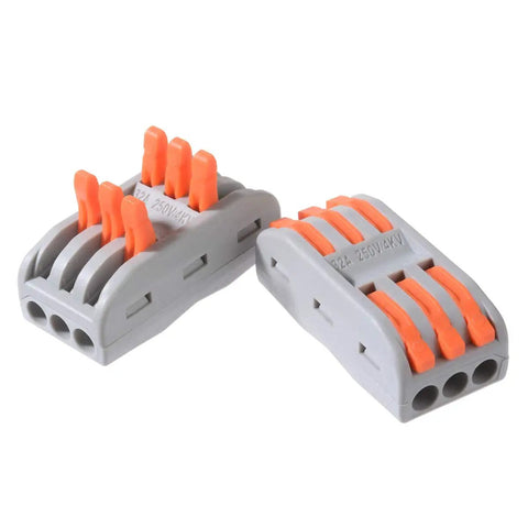 Close view of 10 Pack Compact Lever Wire Nut Connectors For 3 Circuit Inline Splices 28 12 AWG Reusable No Fuss Easy Install