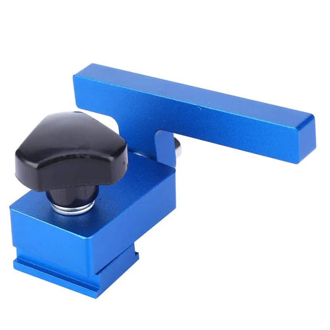 Fence Flip Limit Aluminum T Track Stop With Locking Mechanism For Woodworking And Carpentry, blue aluminum jig detail view