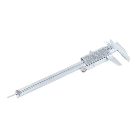 Digital Vernier Caliper with Large LCD Display made of stainless steel, angled view showing measurement scales.