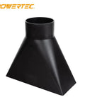 A Darn Nice Rectangular Dust Hood Packing No Sweat Four Inch Tapered Collar And Broad Ten Inch Baffle Plate For Rapid Tableside Workshop Dust Collection Workstation, black ABS tapered dust hood.