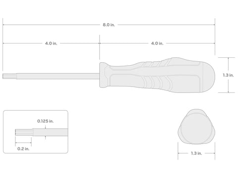 1.5 mm Hex High-Torque Black Oxide Blade Screwdriver With Beefy Torque And Deep Hex Engagement, Three-Sided Handle diagram