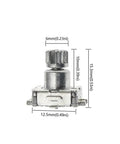 Five Pack Rotary Encoder Switch With Push Button Five Pin SMD Type Ten Millimeter Plum Shaft with 10mm measurements visible
