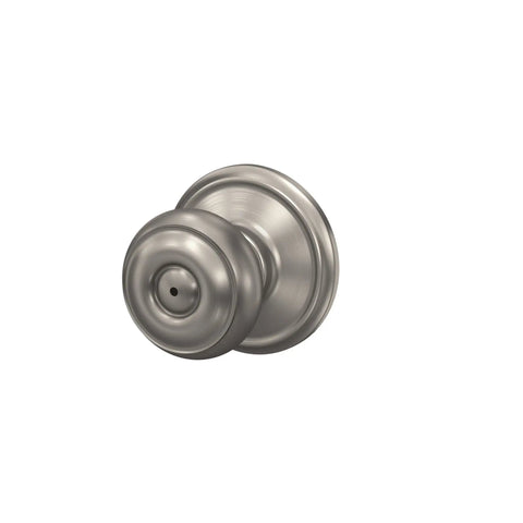 F40 GEO 619 Georgian Door Knob With Bed And Bath Privacy Lock Satin Nickel Finish, viewed from the side