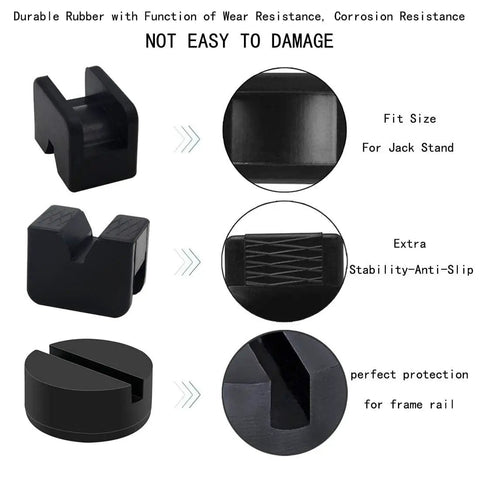 3 Ton Universal Rubber Jack Pad Adapters Set For Jack Stands, Round Type And V Type Slotted Frame Rail Protectors display