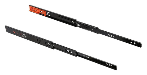 Two-Piece Quiet Drawer Slides for 12 to 20 Inch Cabinets, 45mm Track Width, Green Bronze Three-Section Rail System