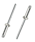 Top Drawer One Hundred Pack Stainless Steel Blind Rivets With Sure Grip Dome Head Profile For Sheet Metal Jobs And Quick Repairs Heavy Duty Outdoor Fasteners, close-up of two rivets.