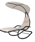 Outdoor Hammock Rocking Chaise Lounge Chair With Stand And Canopy Cozy Soft Cushion And Removable Headrest Recliner Swing Beige