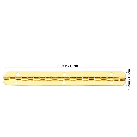Pro Grade Heavy Duty 8 Pack Golden Iron Piano Hinges with pre-drilled holes, measuring 3.93 inches, for cabinets and jewelry boxes.