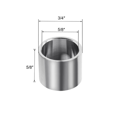 10 Pack Pro Grade Heavy Duty Stainless Steel Spacers 3/4 Inch Outer Diameter 5/8 Inch Inner Diameter 5/8 Inch Length Plain Finish Round Seamless Metal Spacers For 5/8 Screws Bolts And Rods, dimensioned view
