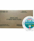 9 Inch White Paper Plates Bulk Pack Biodegradable Microwaveable Recyclable Eco Friendly Solid Pick For Backyard Cookouts And Weekends 1000 Count Green Certified Uncoated Reliable Dinner Service in packaging.