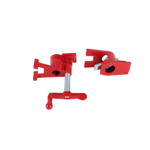 Red components of Three Quarter Inch Pipe Clamp Hand Cranked Quick Clamp For Woodworking Vertical Clamping Galvanized Steel Construction Adjustable Length