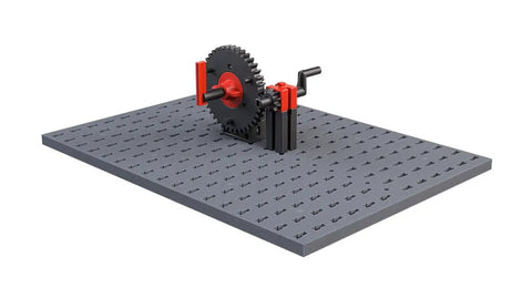 Hands On Mechanics Building Kit With 243 Components For Real World Engineering Fun Expandable With Everyday Objects Kid Friendly STEM Toy For Creative Projects And Problem Solving, gear model on baseplate