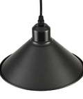 Heavy Duty Black Plug In Pendant Lights 2 Pack Industrial Hanging Lamps With 15 Foot Adjustable Cord And Switch close up of black metal shade.