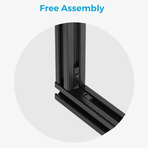 Close-up of 48 Inch Aluminum Extrusion Profile for 3D Printers and CNC DIY, T Slot Linear Rail Guide showing corner assembly, black finish.