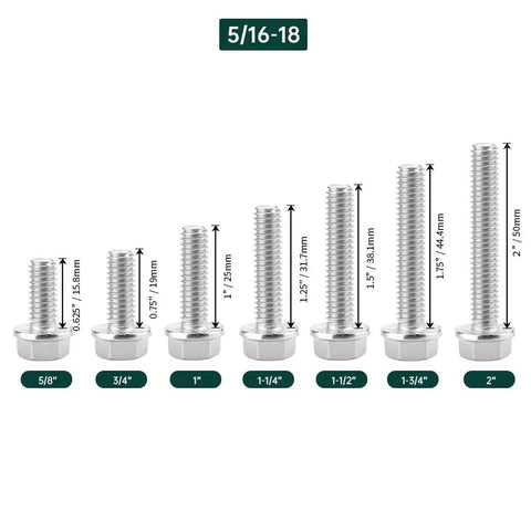 Heavy Duty Rust Resistant 304 Stainless Steel Flanged Hex Bolts With Integrated Flange 5/16 18 Thread 3/4 Length Grip Tight Fastener Pack Of 20 Rock Solid Home Shop Hardware Pick displaying various sizes.