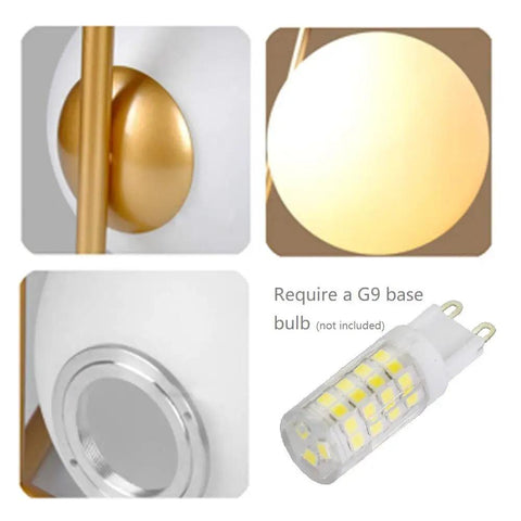Globe Table Lamp With Glass Shade Mid Century Golden Desk Light For Bedroom Living Room Office Kids Room Eye Friendly Frosted Glass Globe Glow With G9 Bulb Cozy Modern Decor Lamp With Chill Vibe parts close-up and G9 bulb socket