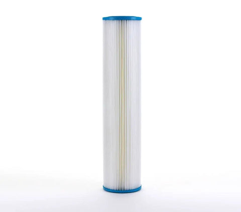 Pleated Whole House Water Filter 4.5 Inch by 20 Inch, 20 Micron, Washable and Reusable Sediment Filter, Polypropylene Media