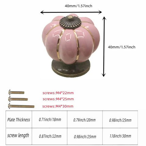 10 Pack Vintage Ceramic Pumpkin Cabinet Knobs In Sweet Pink Featuring A High Gloss Shine, 40mm wide for kitchen cupboards.