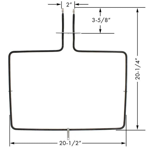 Bake Element For Ovens And Ranges Replaces W10289097 W10774342 UL Listed with measurements for installation.