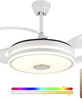 Lit 36 Inch Ceiling Fan Light With Remote, LED Chandelier Pendant with White Finish and Retractable Blades