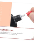 100 Pack Precision Eyelash Glue Bottle Nozzle Pins Anti Clog Plastic Tips Fits Standard Cosmetic Bottles, red insert on black bottle.