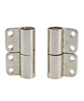 Detachable damping hinge pair in chrome zinc alloy with mounting plates and screw holes
