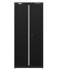 Front view of Heavy Duty Metal Garage Storage Cabinet For Floor Use, 32 Inch Tall Free Standing Steel Organizer in black finish.