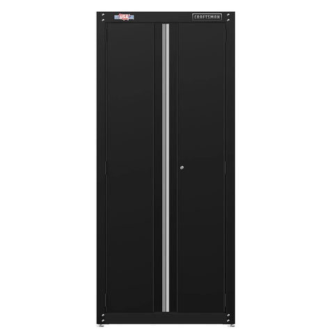 Front view of Heavy Duty Metal Garage Storage Cabinet For Floor Use, 32 Inch Tall Free Standing Steel Organizer in black finish.