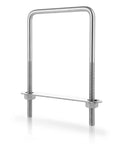 Close-up of Six Pack Square U Bolts 3/8 Inch Thread, 4 Inch Inner Width, 7 Inch Overall Length, 304 Stainless Steel with washers and nuts.