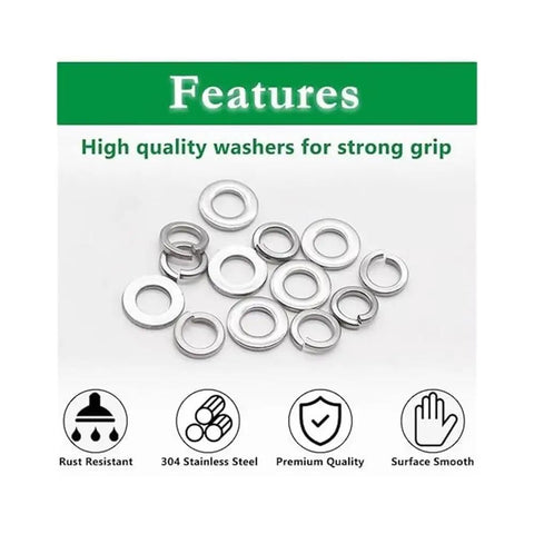 Flat Washer And Spring Lock Washer Kit M6 Size 100 Pcs Zinc Plated Carbon Steel Fasteners For Mechanical Assembly Anti Loosening And Secure Mounts Built To Last. Stainless steel washers, rust resistant, for strong grip