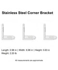 Stainless Steel Right Angle Corner Bracket For Bed Frames And Cabinets, Furniture Joint Stabilizer dimensions illustration