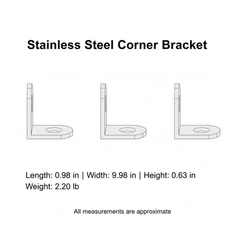 Stainless Steel Right Angle Corner Bracket For Bed Frames And Cabinets, Furniture Joint Stabilizer dimensions illustration