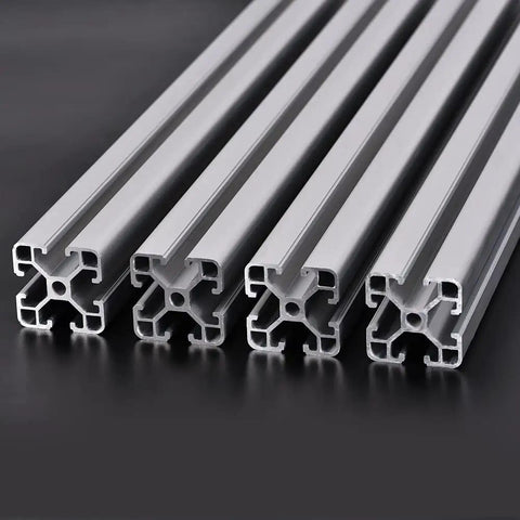 Rock Solid 4040 T Slot Aluminum Extrusion Profile 78 7 Inch Silver Anodized 4 Pack closeup of linear rails for CNC fabrication