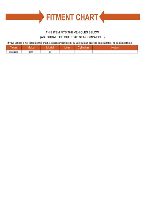 Fitment chart for Front Suspension Strut Mount Kit For 2003-2008 Bmw Z4 showing vehicle compatibility.