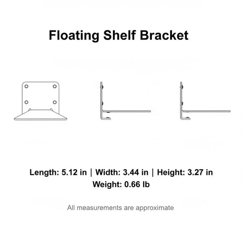 Diagram of Floating Shelf Bracket Made From Cold Rolled Steel - Invisible Wall Mount, dimensions and weight shown
