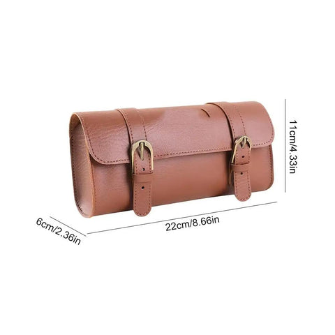 Slick Retro Faux Leather Handlebar Bag For Happy E Bike Off Road MTB With Secure Metal Buckles Weatherproof Pouch For Gravel Riders, 22x11x6cm