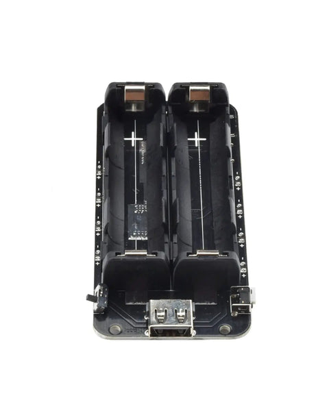 Dual Pack 1865 Battery Holder With Micro Usb Charging Port for 2 lithium cells, designed for Raspberry Pi and Arduino setups.