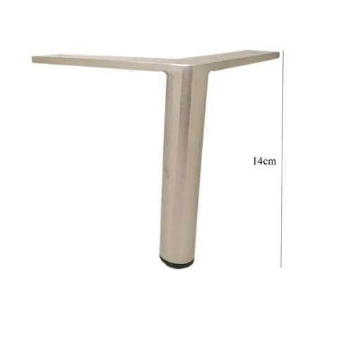 Heavy Hitters Stainless Steel Furniture Legs 8 Piece Metal Foot Set With Non Slip Padded Bottoms Sweet Silver Height Boosters close-up view of a single leg, 14cm tall, sturdy construction.