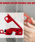 Close-up of red lockout device from 12 Pack Circuit Breaker Lockout Tagout Kit For Standard Single And Double Toggle Breakers OSHA Compliant