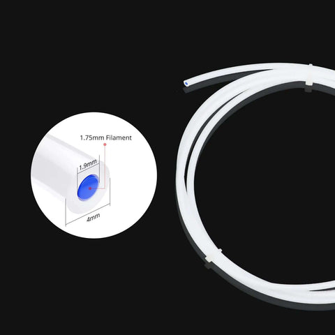 2M PTFE Teflon Tube For 1.75mm Filament 4mm OD 2mm ID, clear and flexible, high temperature resistant extruder tubing for 3D printers.