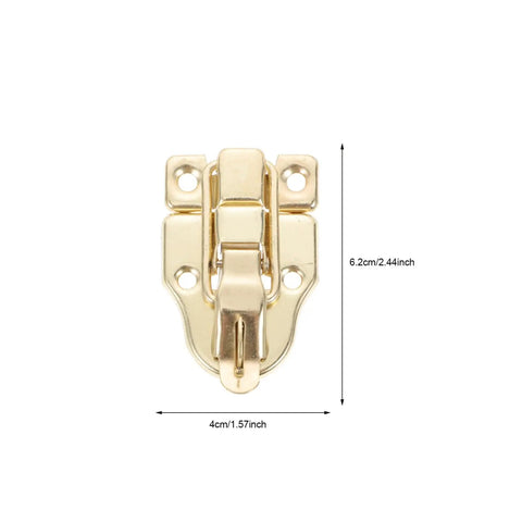 Retro Cabinet Duckbilled Toggle Hasp And Antique Padlock Kit For Small Jewelry Boxes in golden finish, close-up view