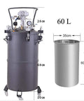 Rugged Commercial Sixty Liter Pneumatic Paint Pressure Tank Featuring Kickass Automatic Air Agitation And Reliable Safety Valve For Consistent Coating Jobs with dimensions.