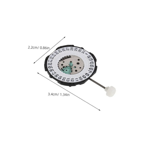 Quartz movement replacement part with green gears, part of Six Piece Quartz Watch Movement Replacement Parts Kit Sl28.