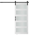 Glass And Wood Barn Door 32 By 80 Inches With Sliding Hardware Kit for easy mount, white frame, and frosted glass panels.