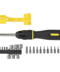 Ratcheting Multibit Screwdriver Set With Magnetic Bit Holder, 20-Piece Kit showing ergonomic handle and various screwdriver bits