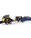 1/32 Scale Ram 3500 Dually Quad Cab With Lowboy Trailer And New Holland L230 Skid Steer Farm Toy Set side view