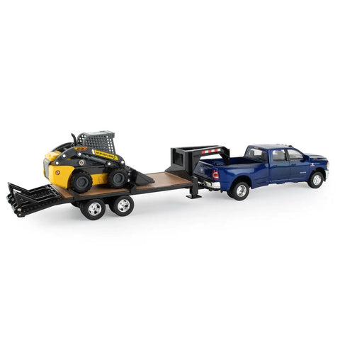 1/32 Scale Ram 3500 Dually Quad Cab With Lowboy Trailer And New Holland L230 Skid Steer Farm Toy Set side view