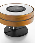 Maple Log Table Lamp With 10W Wireless Charging Two 5W Bluetooth Speakers Bass LED Light Shade Sleep Mode Smart Touch Control Stepless Dimming With Slide Dope All In One 3 In 1 Smart Lamp Red featuring a wooden body and black base.