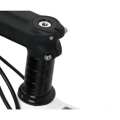 Close-up of black 30mm Adjustable Handlebar Stem Adapter Lightweight Aluminum For Road Mountain And City Bikes on bike
